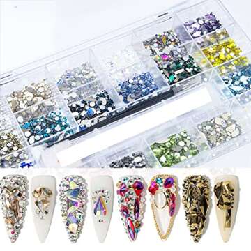 8200 Pcs AB Red Blue Green Champagne Gold Black Yellow Nail Rhinestones Mixed Colored Multi Shaped Sized Nail Beads Glass Gems Stones Rhinestones for Nail DIY Crafts Jewelry