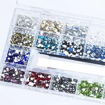 8200 Pcs AB Red Blue Green Champagne Gold Black Yellow Nail Rhinestones Mixed Colored Multi Shaped Sized Nail Beads Glass Gems Stones Rhinestones for Nail DIY Crafts Jewelry