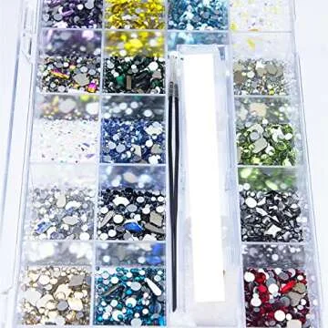 8200 Pcs AB Red Blue Green Champagne Gold Black Yellow Nail Rhinestones Mixed Colored Multi Shaped Sized Nail Beads Glass Gems Stones Rhinestones for Nail DIY Crafts Jewelry