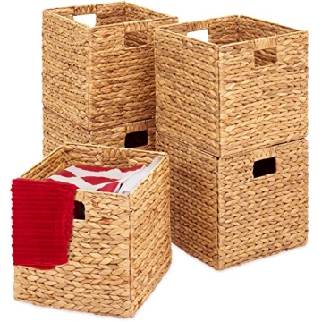Best Choice Products 10.5x10.5in Hyacinth Baskets - Rustic Set of 5 Multipurpose Collapsible Storage...