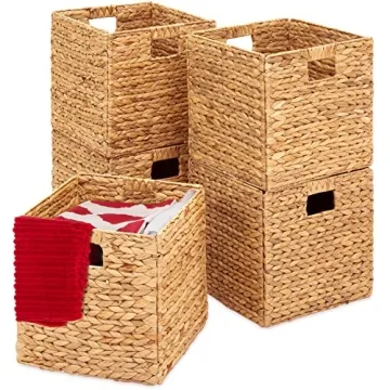 Best Choice Products 10.5x10.5in Hyacinth Baskets - Rustic Set of 5 Multipurpose Collapsible Storage...