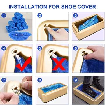 Automatic Shoe Covers Dispenser Machine: Shoe Cover Machine with 200 Pcs Shoe Covers Disposable Boot Cover - Waterproof Dust Proof for Medical Home Shop and Office Golden