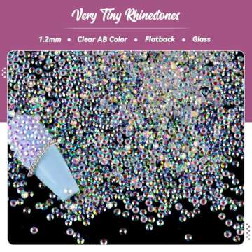 5000Pcs Tiny Nail Rhinestones 1.2mm Clear AB Flatback Glass Pixie Crystals, Iridescent Nail Gems Lon...