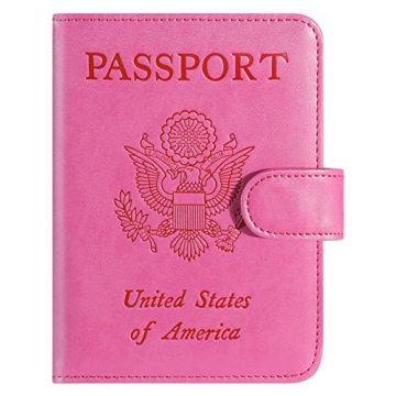 Passport Holder Cover Wallet RFID Blocking Leather Card Case Travel Accessories for Women Men (Pink)