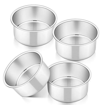 P&P CHEF 4 Inch Mini Cake Pan Set of 4 - Stainless Steel Bakeware for Healthy Baking