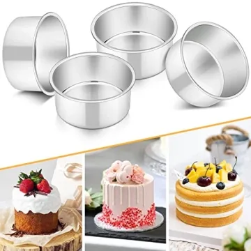 P&P CHEF 4 Inch Mini Cake Pan Set of 4 for Baking