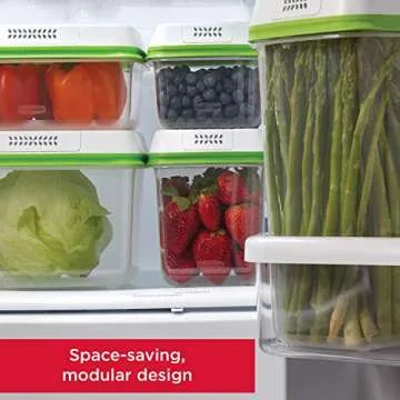 Rubbermaid 2114738 FreshWorks Saver, Medium Short Produce Storage Containers, 2-Pack, 4.6 Cup, Clear
