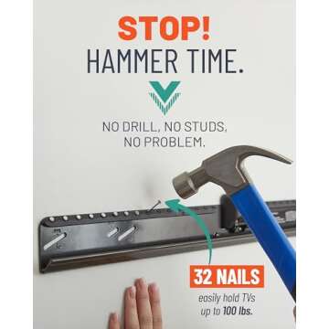 ECHOGEAR No Drill TV Mount for Drywall - Slim No Stud Design Holds TVs Up to 100lbs with Nails - Easy Install with No Drilling Required