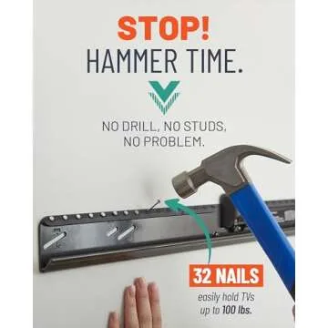 ECHOGEAR No Drill TV Mount for Drywall - Slim No Stud Design Holds TVs Up to 100lbs with Nails - Easy Install with No Drilling Required