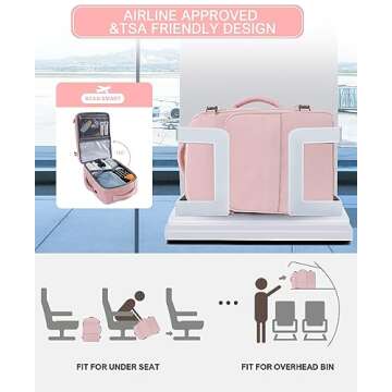 Beraliy Travel Backpack for Women,Personal Item Bag Airline Approved, Carry On Backpack,16inch Laptop Backpack Hiking Business Casual Weekender Bag Daypack,Pink