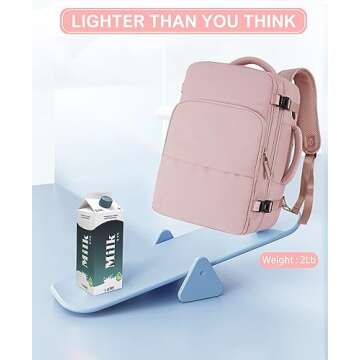 Beraliy Travel Backpack for Women,Personal Item Bag Airline Approved, Carry On Backpack,16inch Laptop Backpack Hiking Business Casual Weekender Bag Daypack,Pink