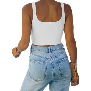 REORIA Women's Summer Sexy Basic Sleeveless Square Neck Fitted Seamless Yoga Cropped Tank Cute Crop ...