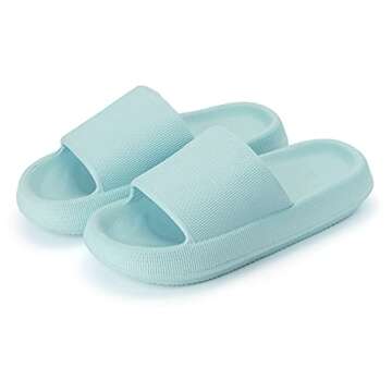 Joomra Womens Shower Slides Slippers Foam Cushioned Bath Sandals Puffy Open Toe Pool Beach Ladies Indoor Outdoor Non Slip Soft Thick Sole Female Sandles Blue 37-38