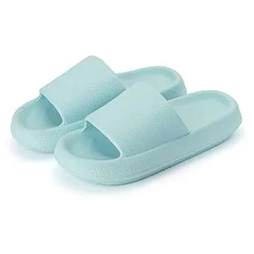 Joomra Womens Shower Slides Slippers Foam Cushioned Bath Sandals Puffy Open Toe Pool Beach Ladies Indoor Outdoor Non Slip Soft Thick Sole Female Sandles Blue 37-38