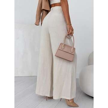 EVALESS Petite Summer Khaki Linen Pants - Trendy Wide Leg Trousers for Women