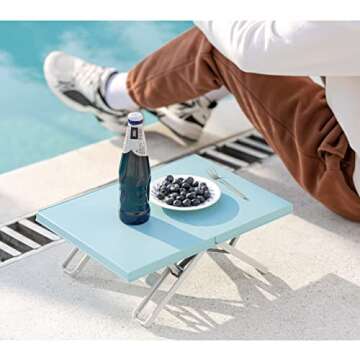 Maarch Small Beach Table for Sand Foldable, Plastic Folding Beach Tray Table, Portable Mini Low Picn...