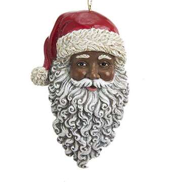 Stunning African American Santa Head Ornament for Christmas