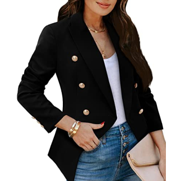 CRAZY GRID Womens Double Breasted Blazer Jackets Open Front Business Casual Suit Jacket Long Sleeve ...
