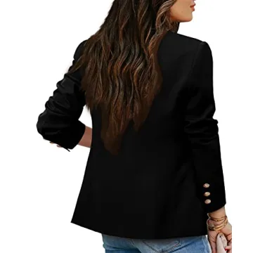 CRAZY GRID Womens Double Breasted Blazer Jackets Open Front Business Casual Suit Jacket Long Sleeve Dressy Blazer Lapel Gold Button Ladies Work Office Blazer Black Large