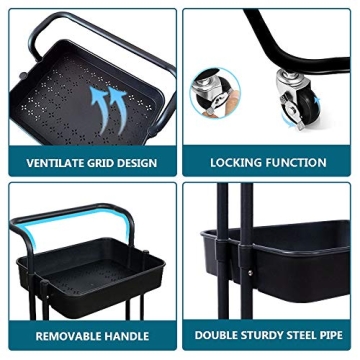 Happikids 3-Tier Rolling Utility Cart for Storage Organization