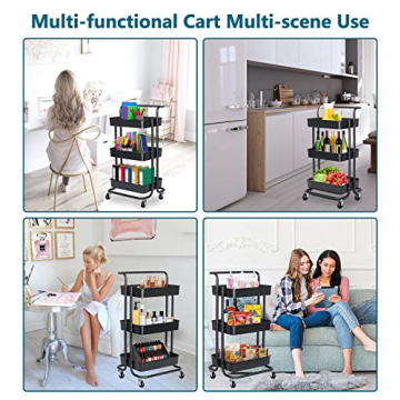 Happikids 3-Tier Rolling Utility Cart for Storage Organization