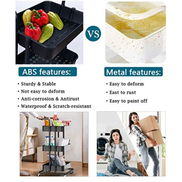 Happikids 3-Tier Rolling Utility Cart for Storage Organization