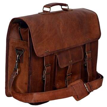 Leather briefcase for men 18 inch laptop messenger bag office satchel computer bag for men and women...