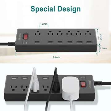 Power Strip, HITRENDS Surge Protector with 6 AC Outlets & 6 USB Charging Ports, 6 Feet Heavy Duty Ex...