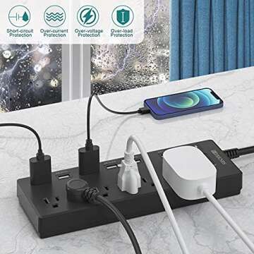 Power Strip, HITRENDS Surge Protector with 6 AC Outlets & 6 USB Charging Ports, 6 Feet Heavy Duty Extension Cord, 1625W/13A Multiplug for Home Office & Multiple USB Devices - Black
