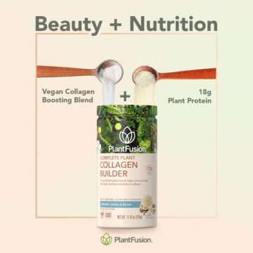 PlantFusion Vegan Collagen Powder - Plant Based Collagen Protein Powder For Muscle & Joints, Hair, Skin & Nails - Keto, Gluten Free, Soy Free, Non-Dairy, No Sugar, Non-GMO - Unflavored 10.58 oz