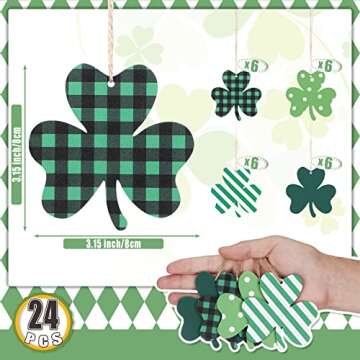 24 Pcs St Patricks Day Decorations Shamrocks Wooden Clover Ornament Shamrock Wooden Cutouts Hanging ...