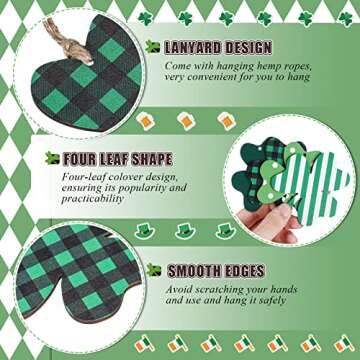 24 Pcs St Patricks Day Decorations Shamrocks Wooden Clover Ornament Shamrock Wooden Cutouts Hanging Ornament with Rope for St Patrick's Day Tree Table Decor(Simple Style)