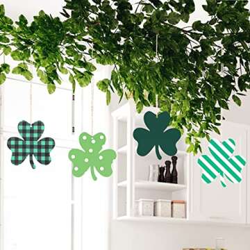 24 Pcs St Patricks Day Decorations Shamrocks Wooden Clover Ornament Shamrock Wooden Cutouts Hanging Ornament with Rope for St Patrick's Day Tree Table Decor(Simple Style)