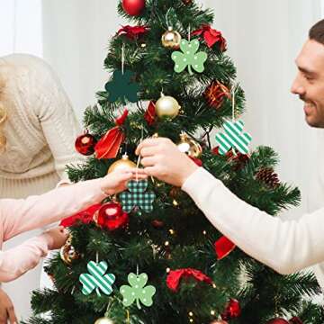 24 Pcs St Patricks Day Decorations Shamrocks Wooden Clover Ornament Shamrock Wooden Cutouts Hanging Ornament with Rope for St Patrick's Day Tree Table Decor(Simple Style)