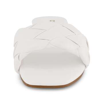 CUSHIONAIRE Franca Woven Slide Sandals Women Dressy or Casual with Memory Foam | Comfortable Summer Shoes for Women | Lightweight Slip-On Flat Sandals | Wide Widths Available, WHITE 7