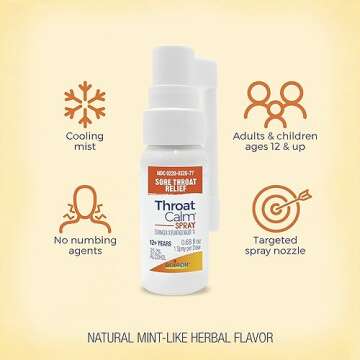 Boiron ThroatCalm Spray for Sore Throat Relief - Plant-Powered with Echinacea – Natural, Mint-Like Herbal Flavor - Non-Numbing & Benzocaine-Free - .68 Fl Oz