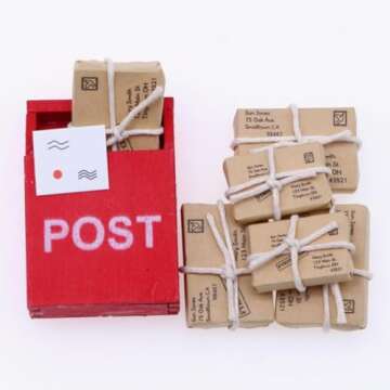 Toyvian 1:12 Scale Mini Mailbox Toy, Dollhouse Wooden Postbox Miniature Newspaper Ornaments Mini Env...