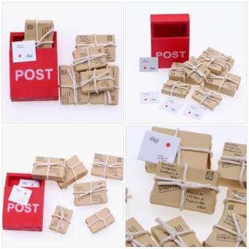 Toyvian 1:12 Scale Mini Mailbox Toy, Dollhouse Wooden Postbox Miniature Newspaper Ornaments Mini Envelope Model Dollhouse Furniture Accessories