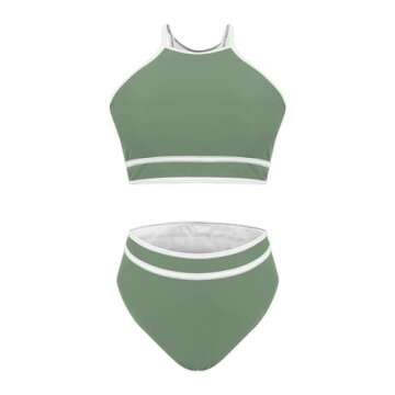 Big Spring Sale March Pallet Sale March Big Deals Two Piece Swimsuit for Women Halter Top High Waisted Bikini Sets Sporty Color Block Cheeky Bathing Suit On Amazon