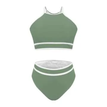 Big Spring Sale March Pallet Sale March Big Deals Two Piece Swimsuit for Women Halter Top High Waisted Bikini Sets Sporty Color Block Cheeky Bathing Suit On Amazon