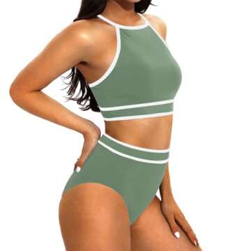 Big Spring Sale March Pallet Sale March Big Deals Two Piece Swimsuit for Women Halter Top High Waisted Bikini Sets Sporty Color Block Cheeky Bathing Suit On Amazon