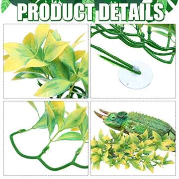 4 Pieces Artificial Reptile Plants Lifelike Reptiles Terrarium Leaves Chameleon Cage Accessories Plant Amphibian Hanging Terrarium Fake Decor Plants for Reptiles for Hermit Crab Lizards Geckos Snake
