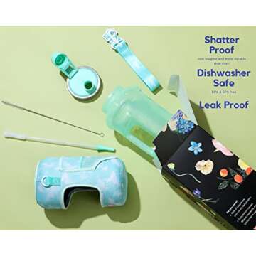 H2O Capsule 2.2L Half Gallon Wide Mouth Water Bottle with Storage Sleeve and Removable Straw - Hydration Tracker Jug with Measurements Marked – Shatterproof BPA-Free, (Green TieDye)