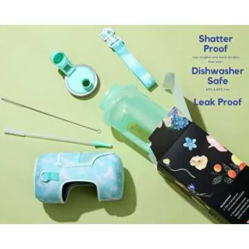 H2O Capsule 2.2L Half Gallon Wide Mouth Water Bottle with Storage Sleeve and Removable Straw - Hydration Tracker Jug with Measurements Marked – Shatterproof BPA-Free, (Green TieDye)