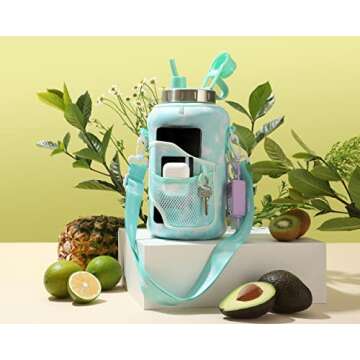 H2O Capsule 2.2L Half Gallon Wide Mouth Water Bottle with Storage Sleeve and Removable Straw - Hydration Tracker Jug with Measurements Marked – Shatterproof BPA-Free, (Green TieDye)