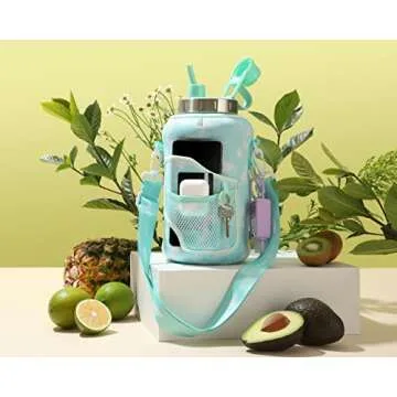 H2O Capsule 2.2L Half Gallon Wide Mouth Water Bottle with Storage Sleeve and Removable Straw - Hydration Tracker Jug with Measurements Marked – Shatterproof BPA-Free, (Green TieDye)