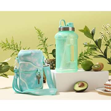 H2O Capsule 2.2L Half Gallon Wide Mouth Water Bottle with Storage Sleeve and Removable Straw - Hydration Tracker Jug with Measurements Marked – Shatterproof BPA-Free, (Green TieDye)