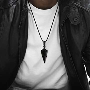 Top Plaza 6 Facet Reiki Healing Crystal Black Obsidian Stone Pointed Pendant Necklaces Adjustable Na...