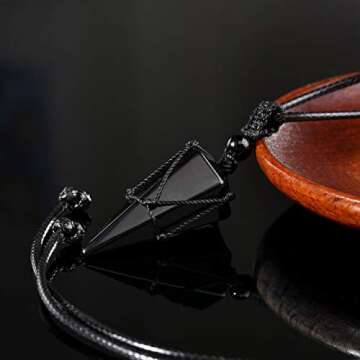 Top Plaza 6 Facet Reiki Healing Crystal Black Obsidian Stone Pointed Pendant Necklaces Adjustable Natural Gemstone Necklace Reiki Quartz Jewelry for Women Men