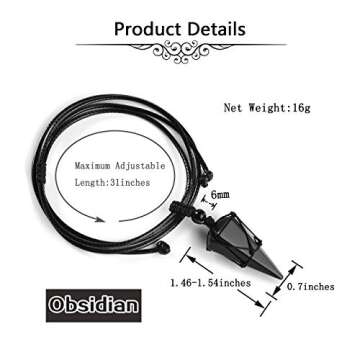 Top Plaza 6 Facet Reiki Healing Crystal Black Obsidian Stone Pointed Pendant Necklaces Adjustable Natural Gemstone Necklace Reiki Quartz Jewelry for Women Men